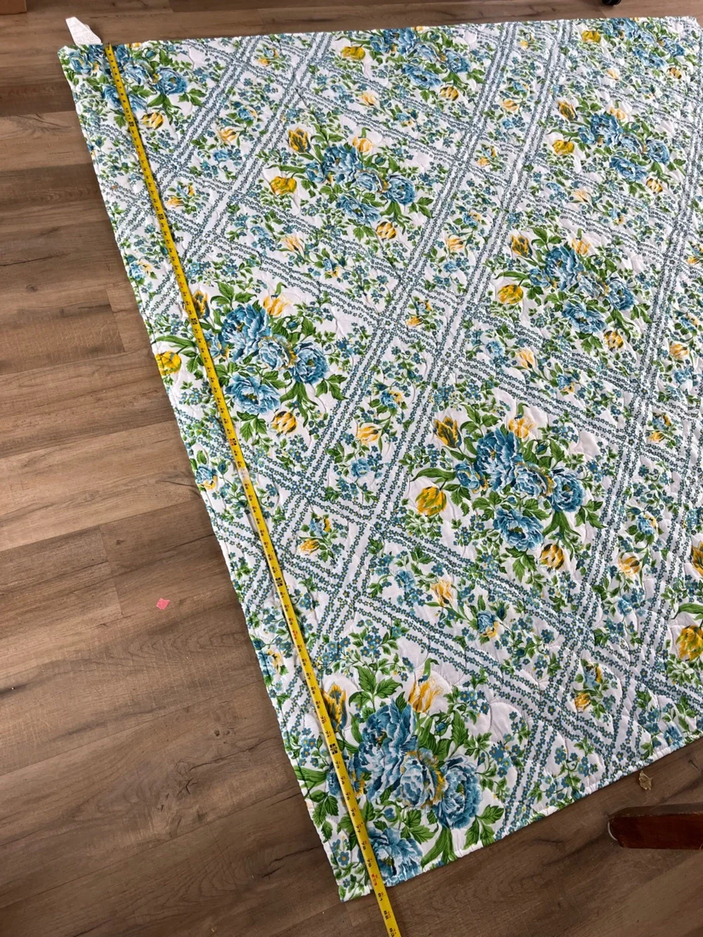 Vintage made in USA blue/ yellow floral light weight bedspread